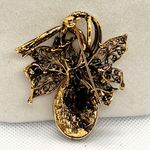 Vintage Western Germany Gold Tone Filigree Amber Flower Rhinestone Brooch Pin Brown Photo 1