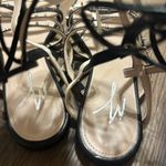 Anthropologie Manila grace ladiesBlack and White Gladiator Sandals with black Straps and Studs Photo 7