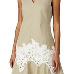 Derek Lam  Collective Khaki Beige V neck Midi Dress With Lace Accents Photo 0