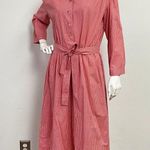 Vintage Farmhouse Striped Midi Shirt Dress Tie Waist One Size Cottagecore Farm Red Photo 3