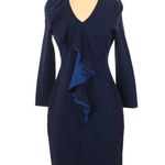 New SABIE Long Sleeve Navy Blue Knit Midi Dress Sheath Office Career‎ Medium Photo 0