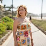 Paper Heart Paper Hearts Strapless Maxi Dress Stamps Summertime Vacation Santorini Italy XL Photo 1