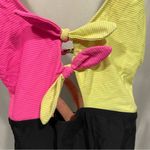 No Boundaries Cute textured tie front neon cut out swim suit one piece pool beach Photo 3