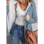 Women's Cardigan Sweater Knit Double Pocket Long Sleeve Hooded Cardigan Outwear Blue Size L Photo 1