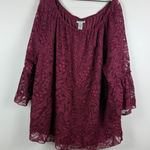 Catherines  Top Women's 4X Plus Burgundy Lined Lace Overlay Romantic Blouse NWT Photo 0