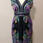 ICE Party Dress Size 8 Black Purple Multi Color Print Y2K Silky Sleeveless Photo 6