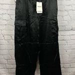 Theory Women’s Crushed Satin Acetate Cargo Pants Straight Leg Black 4 NWT Photo 3