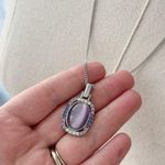 Vintage Victorian Style Purple Faux Crystal Silver Tone Thin 24” Necklace Photo 4