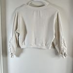 Alice + Olivia  White Cropped Sweatshirt Size S Ruched Sleeve Photo 1