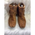 Minnetonka Womens Moccasin Ankle Bootie Back Zip Fringed Brown Suede Size 9 Photo 1