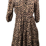 Lilac Brown Leopard Animal Print Collared Puff 3/4 Sleeve A Photo 0
