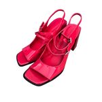GB  Women's Red Take Patent Leather Double Buckle block Slingback Heels Size 10 Photo 4