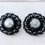 Vintage Clip On Earrings 7/8" Black & Silver Tone Stamped W Germany Photo 1
