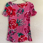 Lilly Pulitzer  Pink Floral Ruched Puff Sleeve Slim Fit‎ T-Shirt Size Small Photo 7