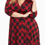 Torrid Red Black Buffalo Plaid Stretch Knit Wrap Dress Size 2X Photo 0