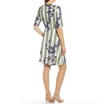 VERO MODA New  Floral Stripe Button Up Vilja Dress Short Sleeve Mini Green Navy Photo 2