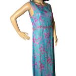 Johnny Was Boho Chic Sheer Blue pink floral Floral embroidery sequin maxi dress Photo 13