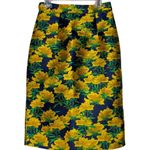 Anthropologie Isla Maude Yellow Floral Brocade Midi Skirt Navy Lined High Waist Blue Size XXS Photo 0