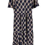 Super Dry Women's Sz 12 Woven Check Short Sleeve Tiered Midi Dress Blue Plaid Photo 1