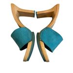Candie's Vintage 1980's Demi Teal Leather High Heels Slide Sandals, Sz 8 Photo 7