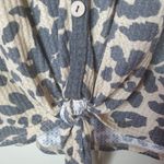 First Love 𝅺Waffle Leopard Cold Shoulder Cutout Self Tie Dolman Flutter Sleeves Brown top Photo 6