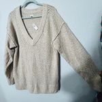 Aerie NEW  Womens Open Knit Oversized V-Neck Sweater Medium Y2K Tan Minimalist Photo 7