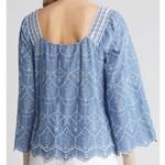 Caslon  Plus Size Cotton Eyelet Top Blue White Boho 3/4 Sleeve Peasant Blouse 2X Photo 2