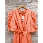 Entro  Women's Peach Crazy Rich Satin Puff Sleeve Wrap Midi Dress Size L Photo 6