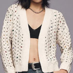 Maeve  Anthropologie Bejeweled Embellished Cardigan Cable Knit Sweater One‎ Size Photo 0