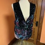Vintage Crushed Velvet Floral Vest – Y2K Holiday Glam Black Size L Photo 12
