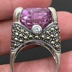 Amethyst Vintage Purple & Marcasite 925 Sterling Silver 16mm Cocktail Ring Sz 8 Photo 6