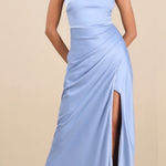 Lulus NWT  Red Carpet Romance Light Blue Satin Square Neck Maxi Dress Size 1X Photo 0