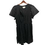Anthropologie  Black Eyelet Smocked Waist Tiered Ruffle V Neck Dress XL Photo 3