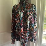 Long sleeve mock neck, color full splatter ruffled blouse Purple Photo 1