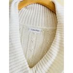 Calvin Klein  Size M Cream‎ Cable Knit Sweater Dress Faux Wrap Leather Buckle Photo 4