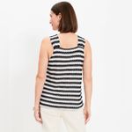Loft  Black and White Striped Crochet V-Neck Top Size Small Photo 3