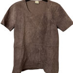 Ecru  Brown Suede Short Sleeve Shirt Photo 0