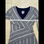 Maeve  Anthropologie Dark Blue & White Striped‎ Faux Wrap Dress, Size XS Photo 2