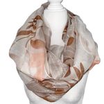 New Butterfly Floral Print Lightweight Infinity Scarf Neutral Brown White Pink Photo 0