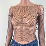 Women's Night Club Festival Party Bejeweled Mesh Crop Top Size Small Black Photo 8