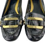 Ralph Lauren  Women's Black Gold Logo Croc Leather Chain Slip On Loafers Shoes 6M Photo 4