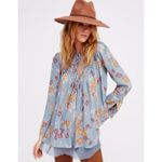 Free People  So Fine Smocked Blue Floral Butterfly Flowy Blouse Women size Medium Photo 11