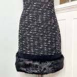 Calvin Klein Black Tweed Shift Dress with Fur Trim 8 Medium Photo 3
