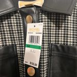 Michael Kors Black and White Houndstooth Blazer with Faux Leather Photo 1