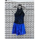 Vintage 80s Scarlett Nite Sequin Halter Metallic Fit Flare Mini Prom Dress Blue Photo 8