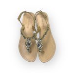 Trina Turk Mystique x  𖦹 Ankle Strap Thong Crystal Sandal 𖦹 Natural Leather 7M Photo 9