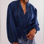 Free People  Women's Best Of Me Long Sleeve Button-Down Blouse Navy XS Photo 0
