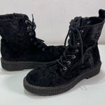 Katy Perry The GIA Women's7.5 Black Crushed Velvet Ankle Combat Boots Lace Zip Photo 0