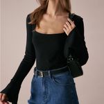 Rihoas The Black Square Neck Slit Flare Sleeve Tee Photo 3