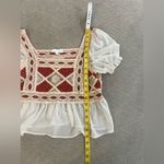 Rebellion Again embroidered sheer Boho knit sheer blouse. Orange Photo 5